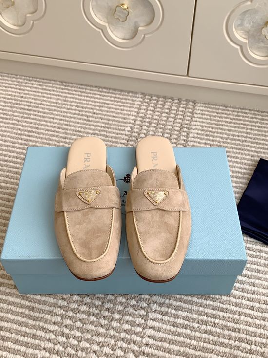 Prada Classic Mule Slippers Slip On Loafers Premium Leather Soft Footwear