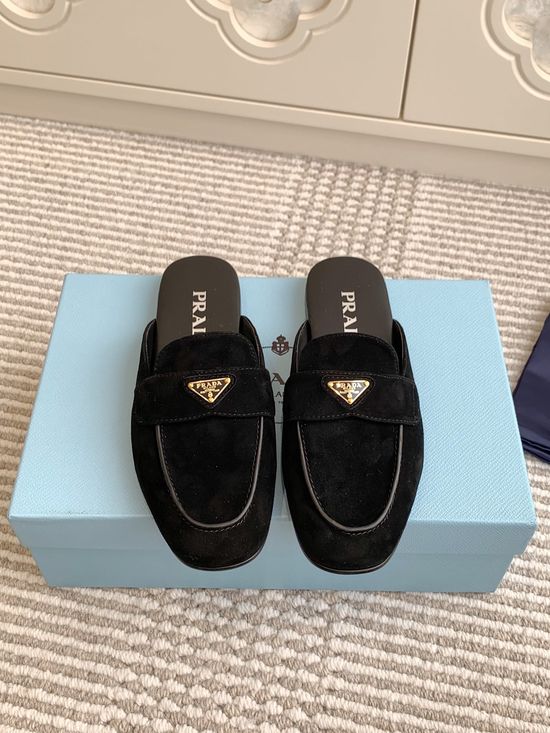 Prada Classic Mule Slippers Slip On Loafers Premium Leather Soft Footwear
