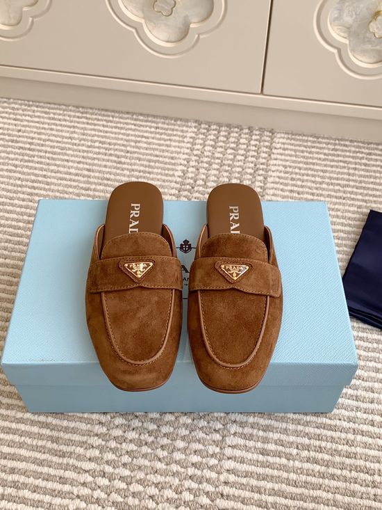 Prada Classic Mule Slippers Slip On Loafers Premium Leather Soft Footwear