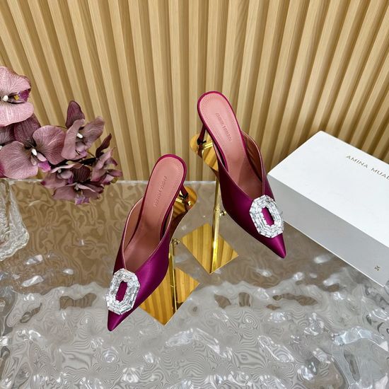 Amina Muaddi Satin Upper Comfortable Block Heel Shoes