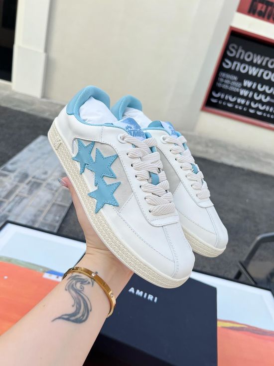Amiri Woven Bone Pattern Casual Leather Sneakers