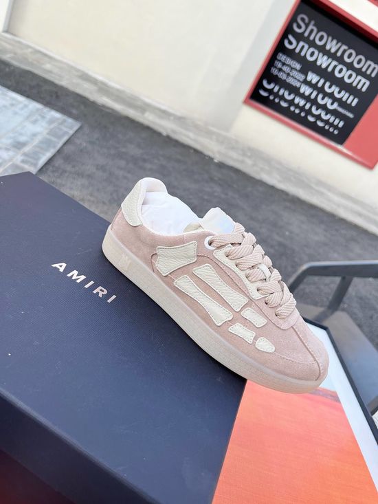 Amiri Woven Bone Pattern Casual Leather Sneakers