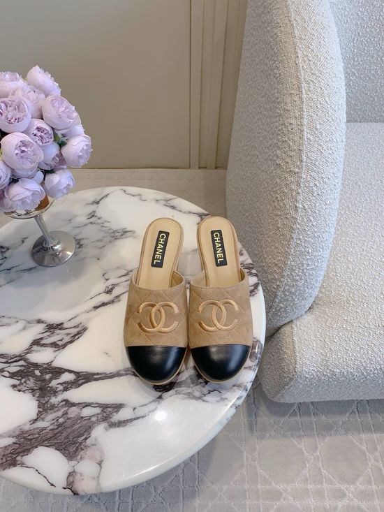 Chanel Comfortable Quilted Platform Wedge Slides