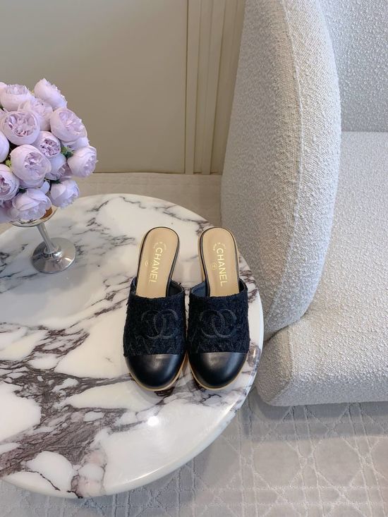 Chanel Comfortable Quilted Platform Wedge Slides