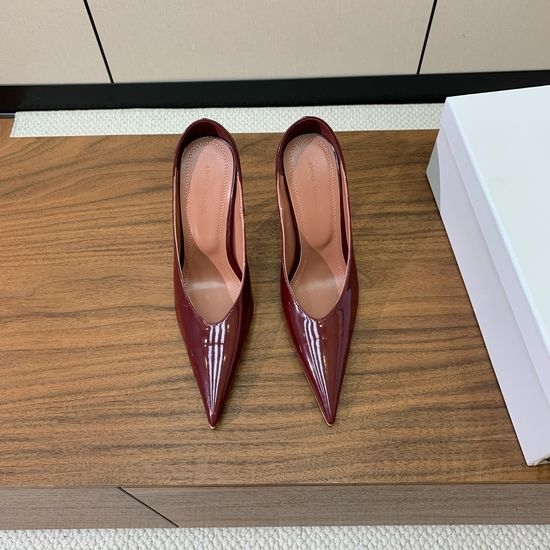 Amina Muaddi Pointed Toe Patent Leather Mules with Real Leather Sole