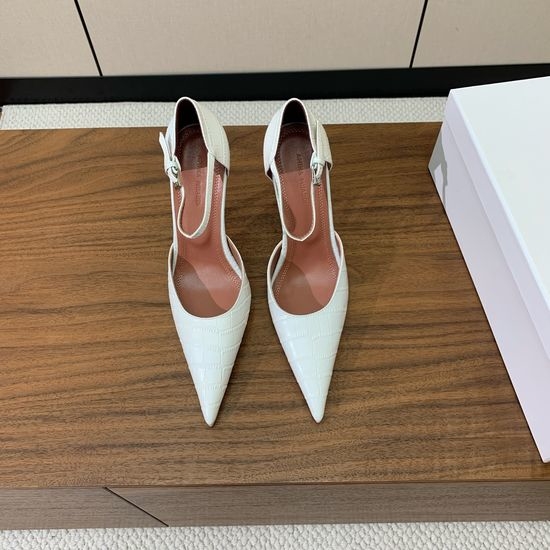 Amina Muaddi Pointed Toe Embossed Leather Pumps with Genuine Leather Sole