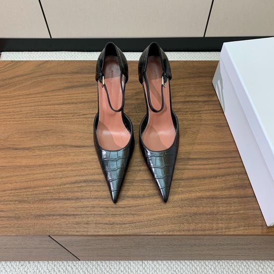 Amina Muaddi Pointed Toe Embossed Leather Pumps with Genuine Leather Sole