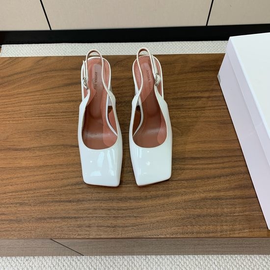 Amina Muaddi Slingback Block Heel Patent Leather Pumps