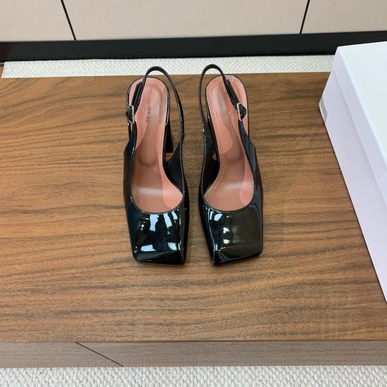 Amina Muaddi Slingback Block Heel Patent Leather Pumps