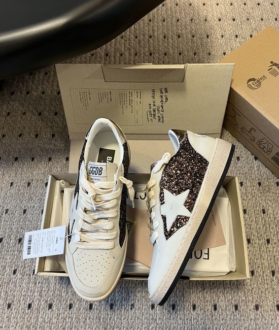 Golden Goose GGDB Caramel Brown White Star Distressed Platform Shoes