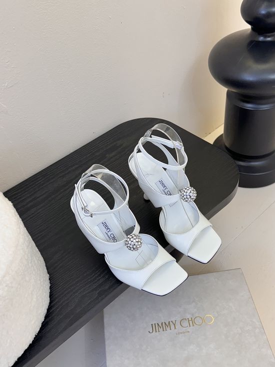 Jimmy Choo Elegant Crystal Buckle Flat Sandals Premium Leather Upper