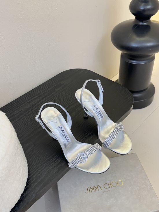 Jimmy Choo Rhinestone Buckle Pointed Toe Sheepskin Flat Sandals