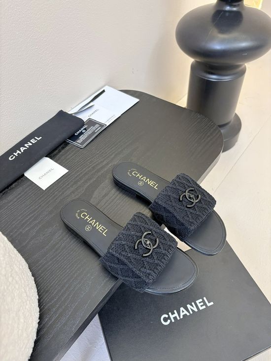 Chanel Vintage Buckle Leather Slip-on Loafer Slippers
