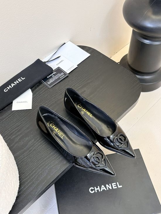 Chanel Heart Buckle Pointed Toe Leather Mary Jane Shoes