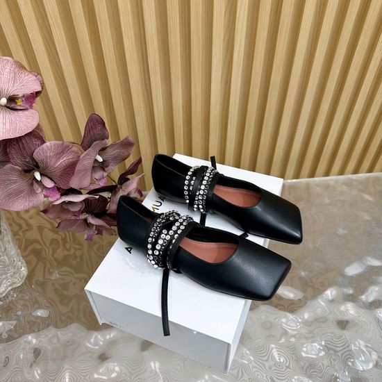 Amina Muaddi Genuine Leather Flat Shoes with Imported Leather Sole