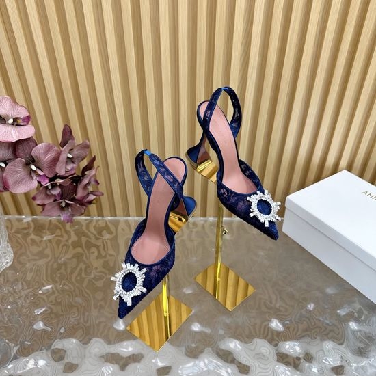 Amina Muaddi Lace Upper Cinderella Heel Sheepskin Lining Leather Sole