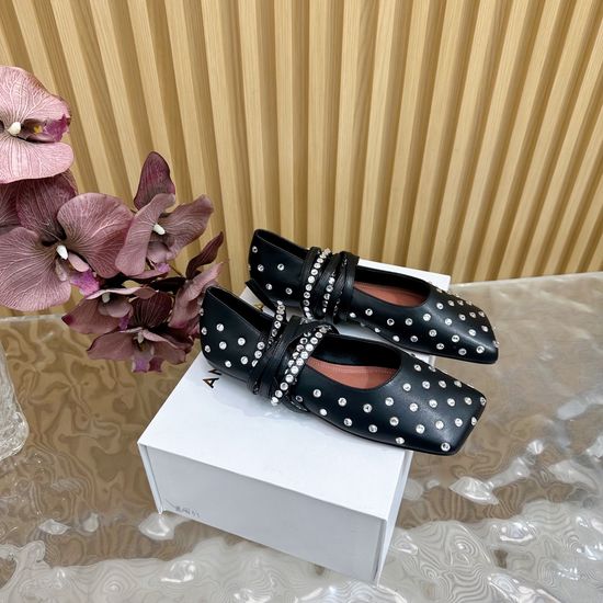 Amina Muaddi Rhinestone Embellished Flat Shoes with Sheepskin Lining