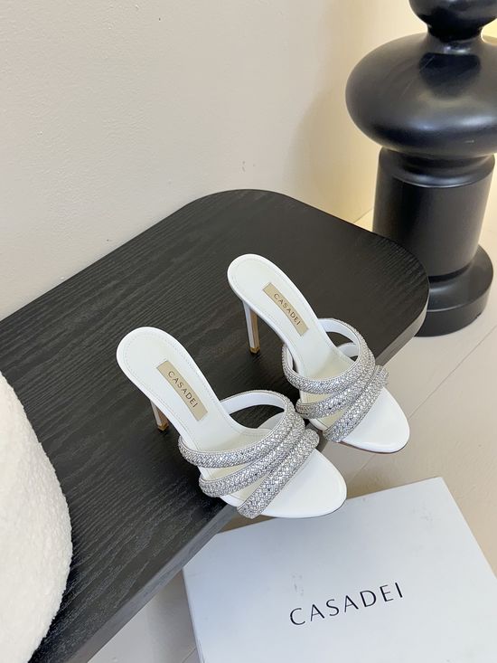 Casadei Rhinestone Pointed Toe Stiletto High Heel Sandals