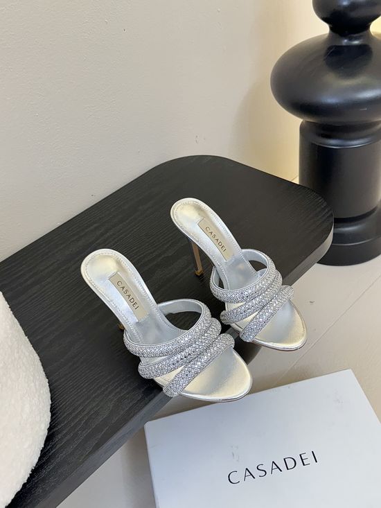 Casadei Rhinestone Pointed Toe Stiletto High Heel Sandals