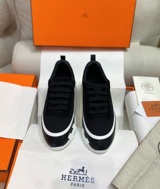 Hermes Color-block Knit Leather Sneakers with Lightweight Sole
