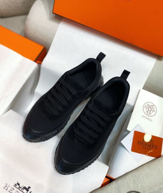 Hermes Color-block Knit Leather Sneakers with Lightweight Sole
