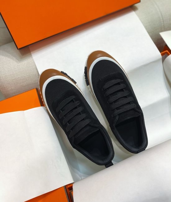 Hermes Color-block Knit Leather Sneakers with Lightweight Sole