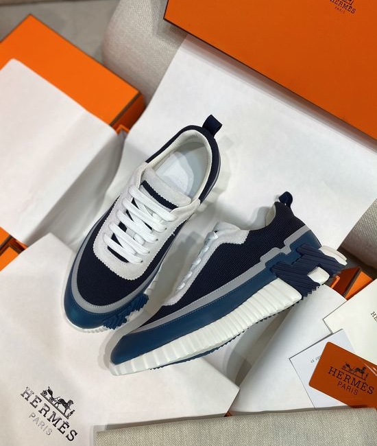Hermes Color-block Knit Leather Sneakers with Lightweight Sole