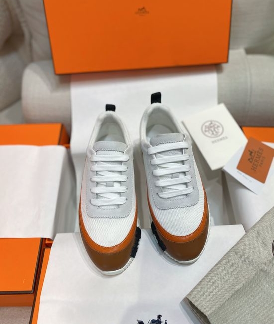 Hermes Color-block Knit Leather Sneakers with Lightweight Sole