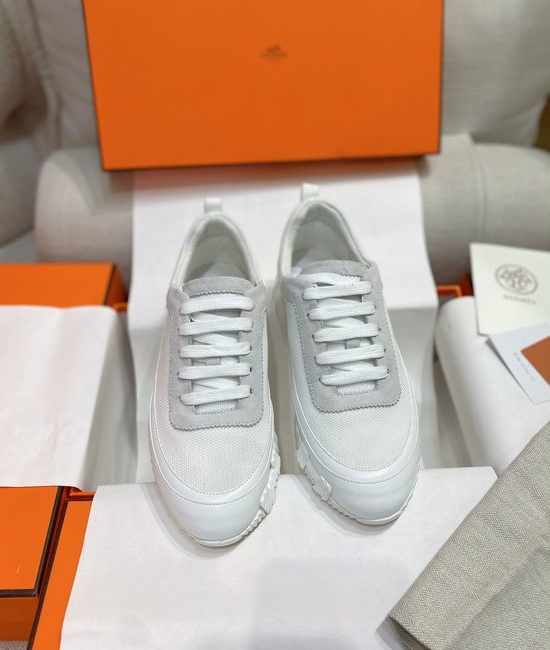 Hermes Color-block Knit Leather Sneakers with Lightweight Sole
