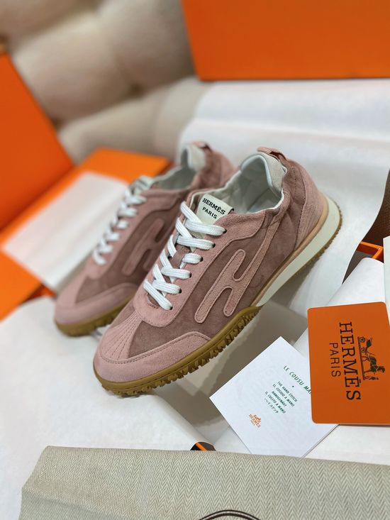 Hermes Woven Suede Sneakers Contrast Details Rubber Sole