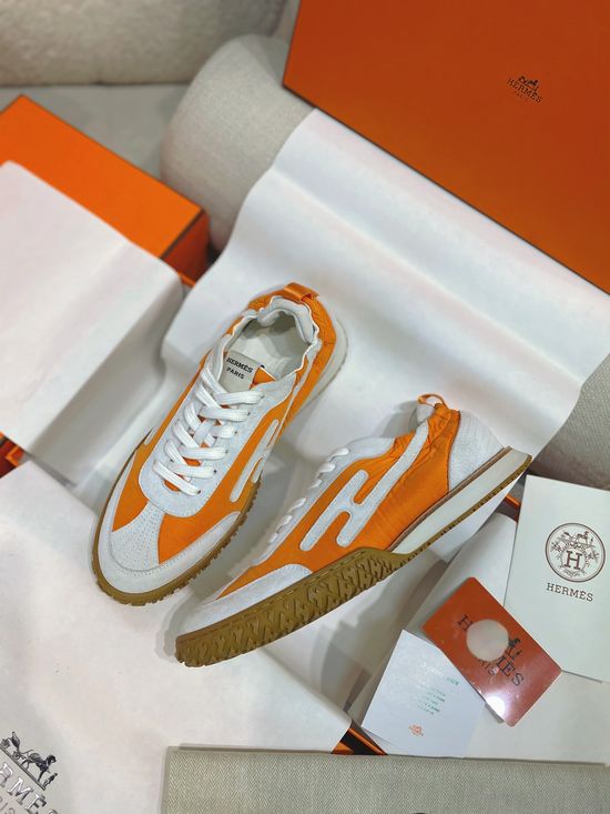 Hermes Woven Suede Sneakers Contrast Details Rubber Sole