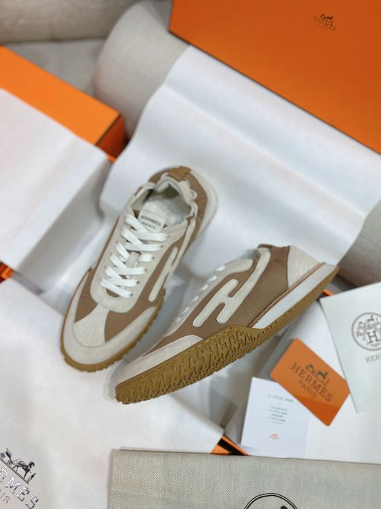 Hermes Woven Suede Sneakers Contrast Details Rubber Sole