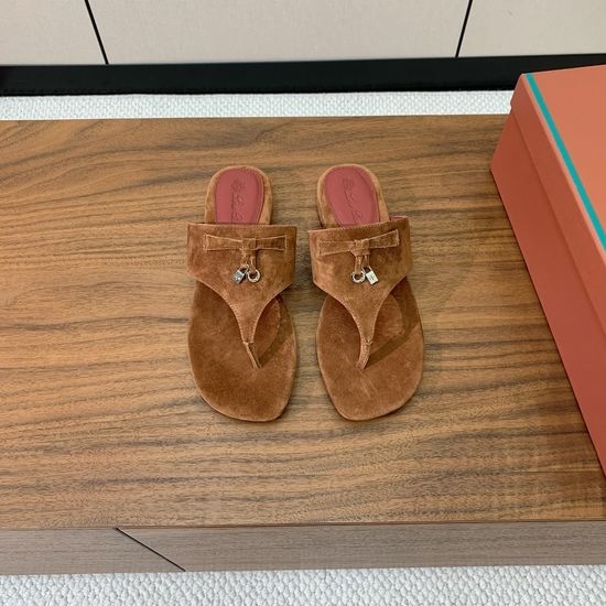 Loro Piana Suede Flip Flops Soft Goatskin Lined Leather Sole Shoes