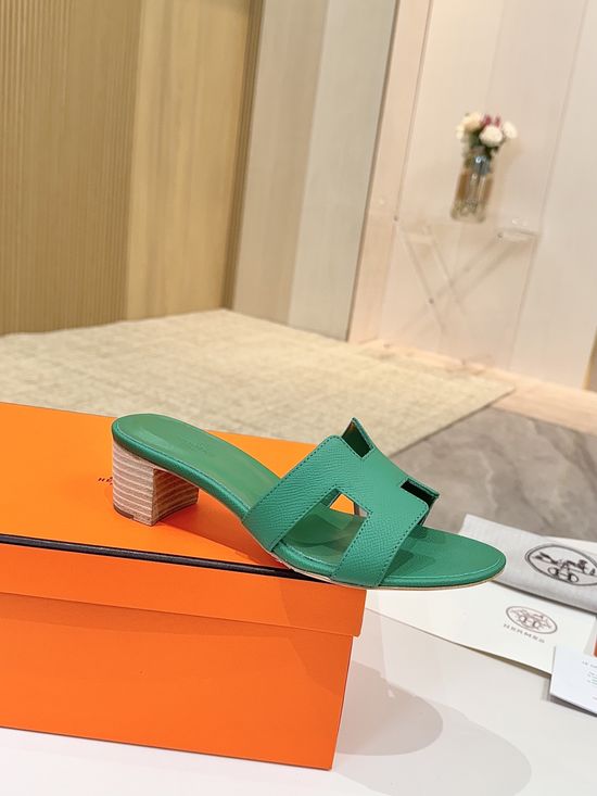 Hermes Low Heel Premium Leather Shoes with Leather Sole