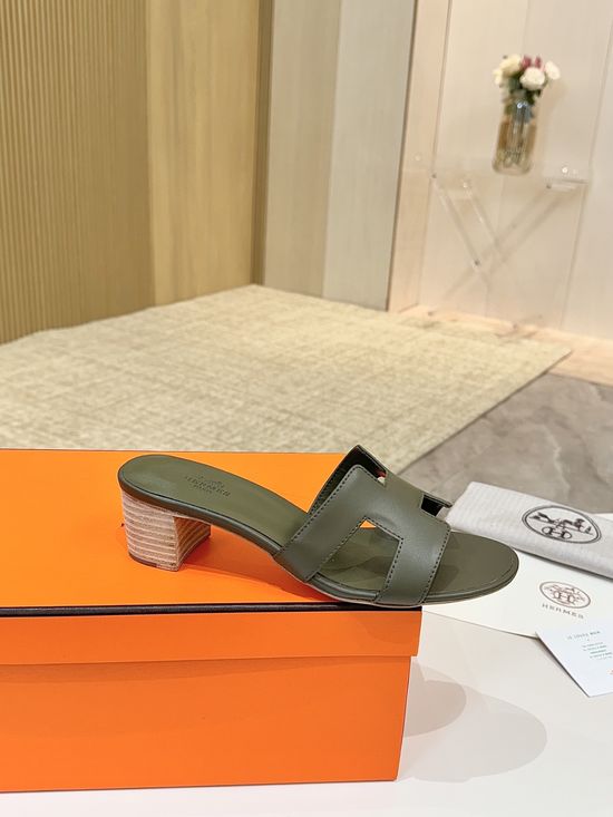 Hermes Low Heel Premium Leather Shoes with Leather Sole