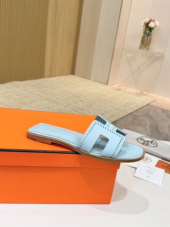 Hermes Premium Palm Grain Leather Shoes with Leather Sole