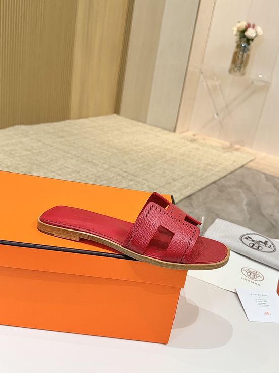 Hermes Premium Palm Grain Leather Shoes with Leather Sole