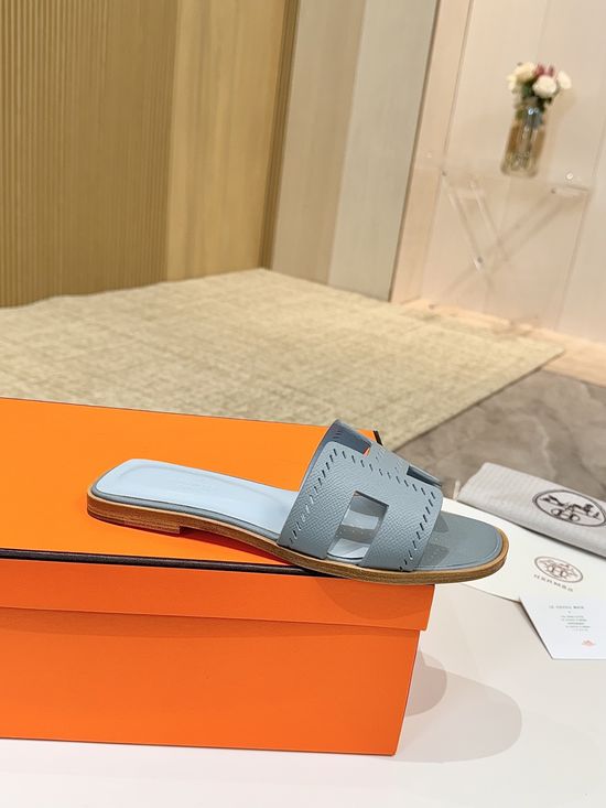 Hermes Premium Palm Grain Leather Shoes with Leather Sole