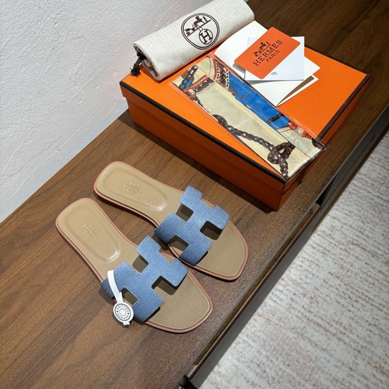Hermes Classic Denim Slide Sandals Comfortable Casual Daily Footwear