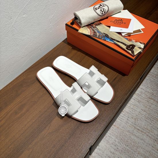 Hermes Classic Cowhide Flat Sandals With Matching Silk Scarf