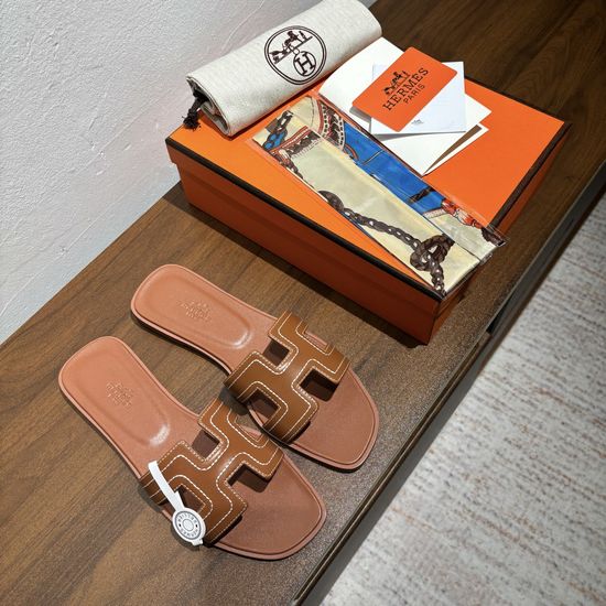 Hermes Classic Amber Embroidered Slide Sandals Comfortable For Daily Wear