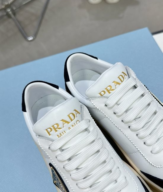Prada Leather Platform Casual Sneakers with Enamel Logo Detail