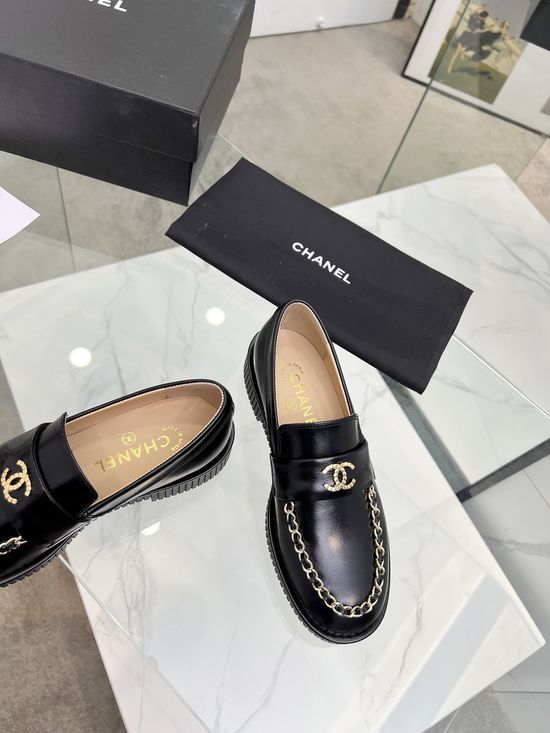Chanel Color Block Leather Loafer Casual Business Shoes