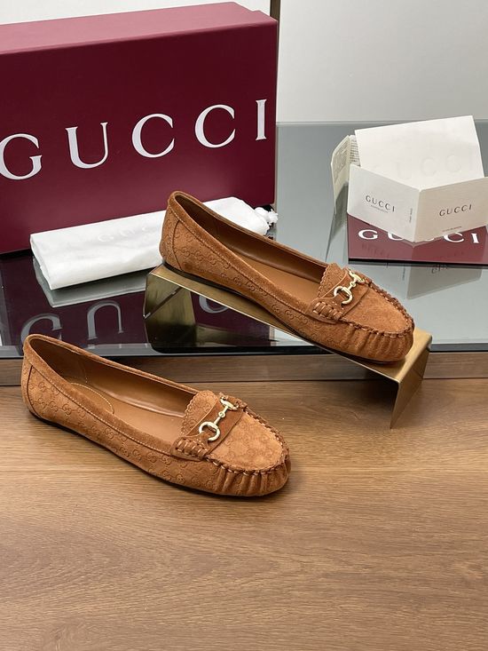 Gucci Horsebit Ballet Flats Suede Fabric Comfortable Genuine Leather Sole