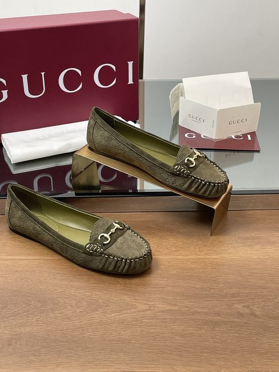 Gucci Horsebit Ballet Flats Suede Fabric Comfortable Genuine Leather Sole