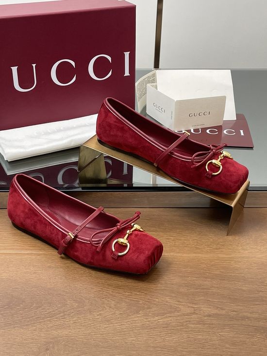 Gucci Square Toe Horsebit Ballet Flats Premium Silk Lined