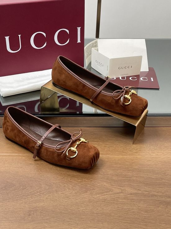 Gucci Square Toe Horsebit Ballet Flats Premium Silk Lined