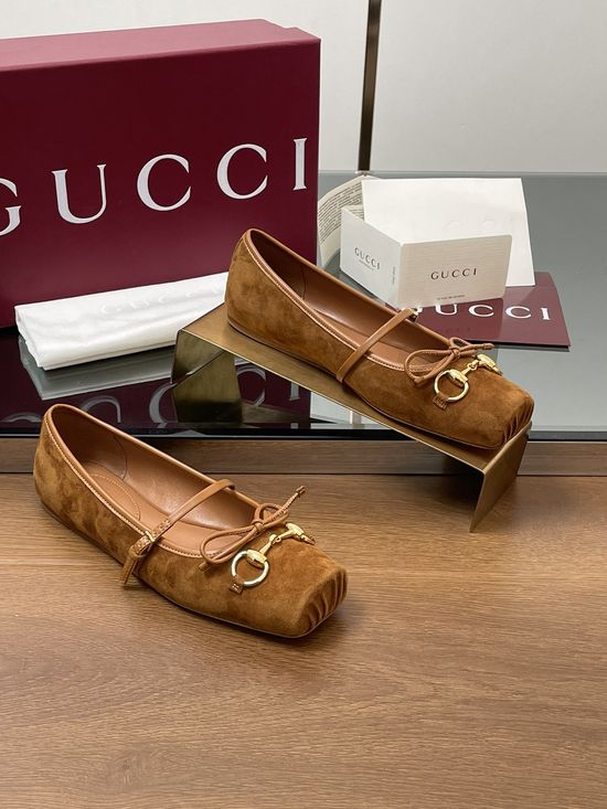 Gucci Square Toe Horsebit Ballet Flats Premium Silk Lined