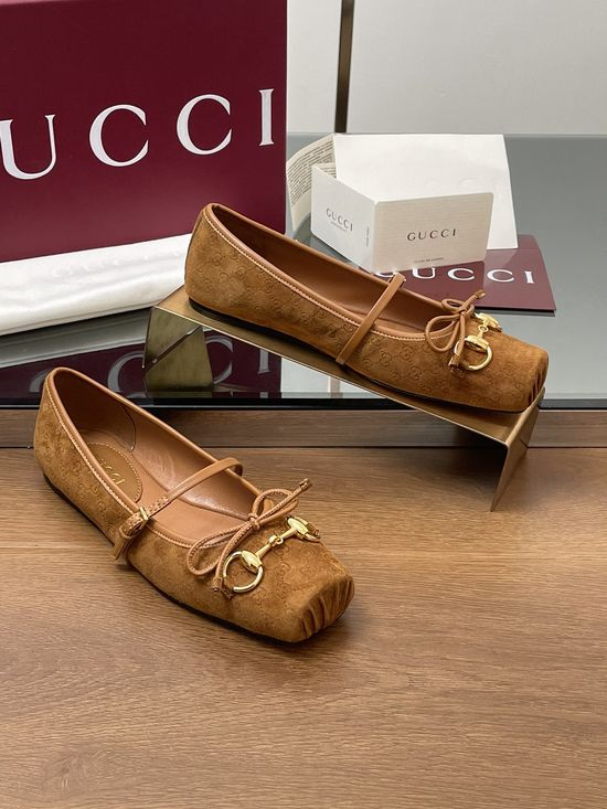 Gucci Monogram Horsebit Ballet Flats Premium Suede Upper
