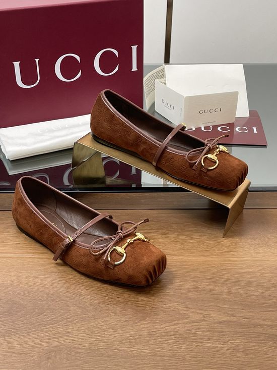 Gucci Monogram Horsebit Ballet Flats Premium Suede Upper